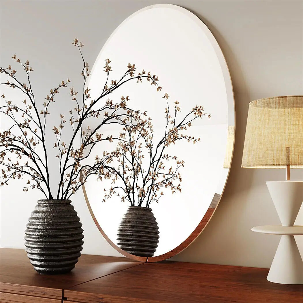 Frameless Oval Wall Mirror HD Bevelled Silver Edge Vanity Mirror Bathroom Large