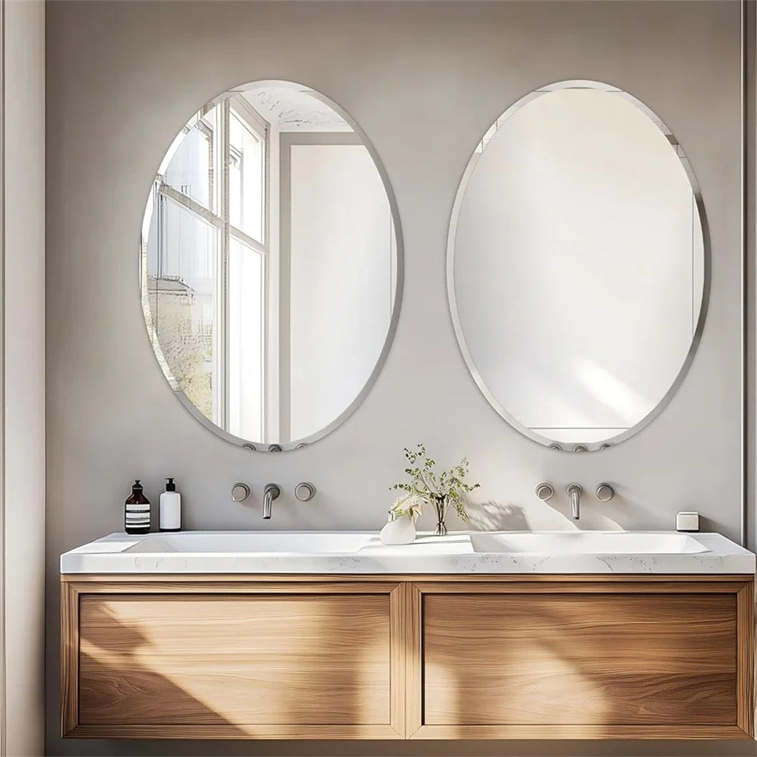 Frameless Oval Wall Mirror HD Bevelled Silver Edge Vanity Mirror Bathroom Large