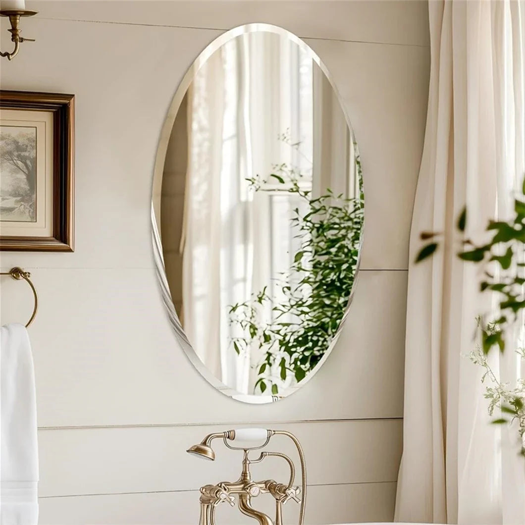 Frameless Oval Wall Mirror HD Bevelled Silver Edge Vanity Mirror Bathroom Large