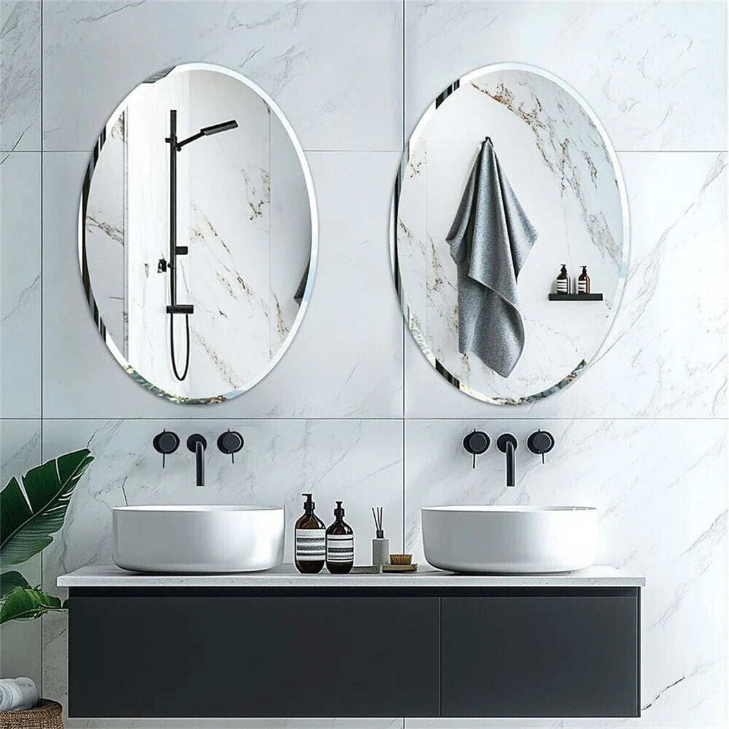 Frameless Oval Wall Mirror HD Bevelled Silver Edge Vanity Mirror Bathroom Large