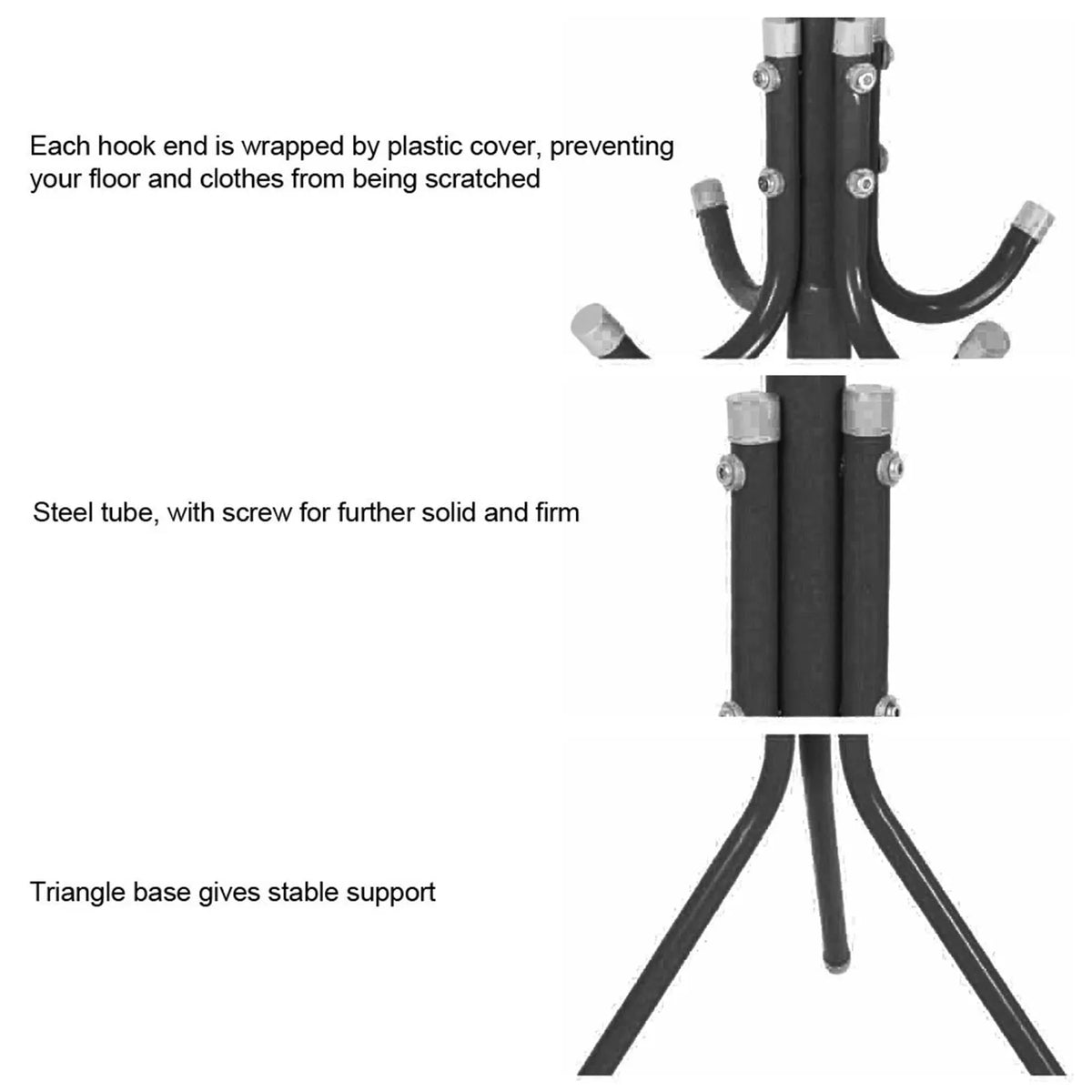 Freestanding Metal Coat Stand Clothes Hat Holder with Multi Hooks Home Hallway