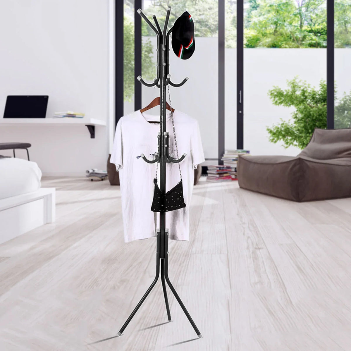 Freestanding Metal Coat Stand Clothes Hat Holder with Multi Hooks Home Hallway