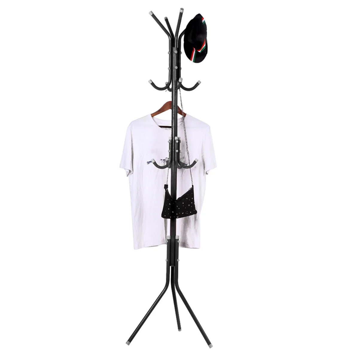 Freestanding Metal Coat Stand Clothes Hat Holder with Multi Hooks Home Hallway