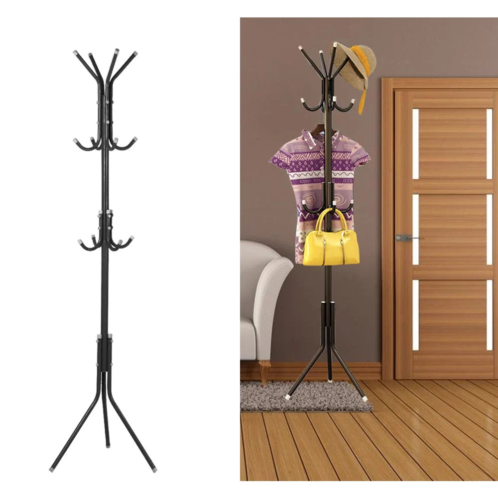 Freestanding Metal Coat Stand Clothes Hat Holder with Multi Hooks Home Hallway
