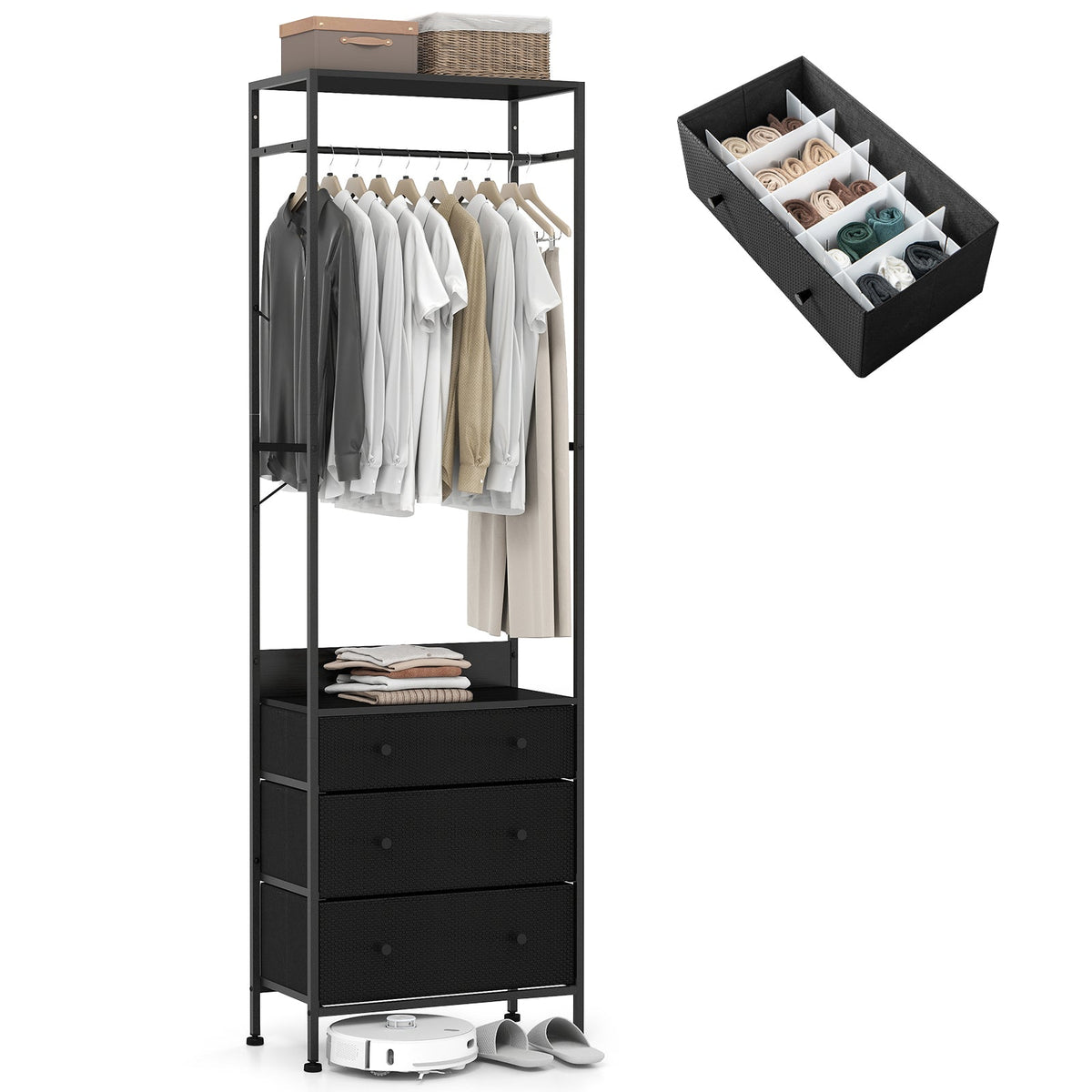 Freestanding Closet Organizer Clothes Rack with Drawers-Black