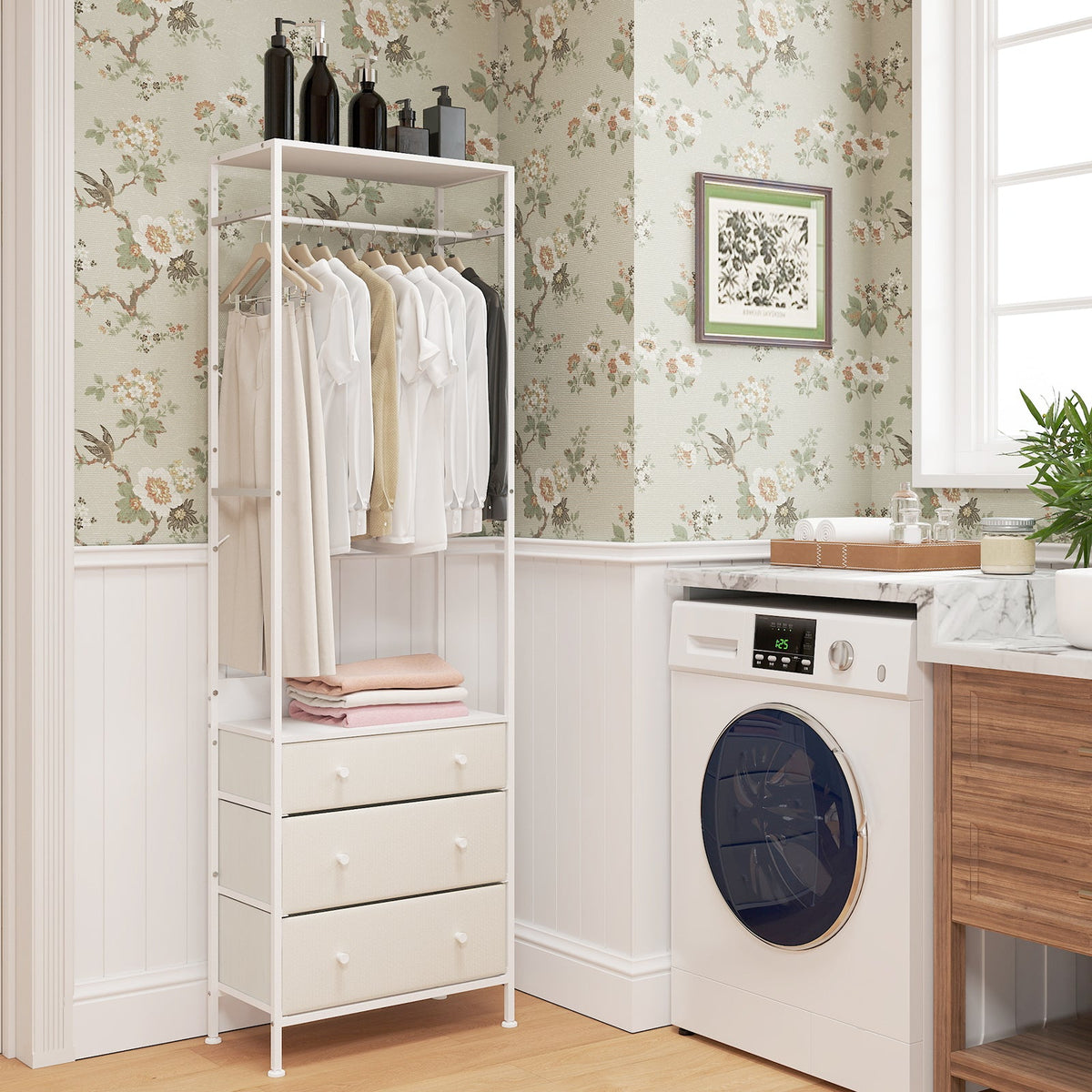 Freestanding Closet Organizer Clothes Rack with Drawers-Black