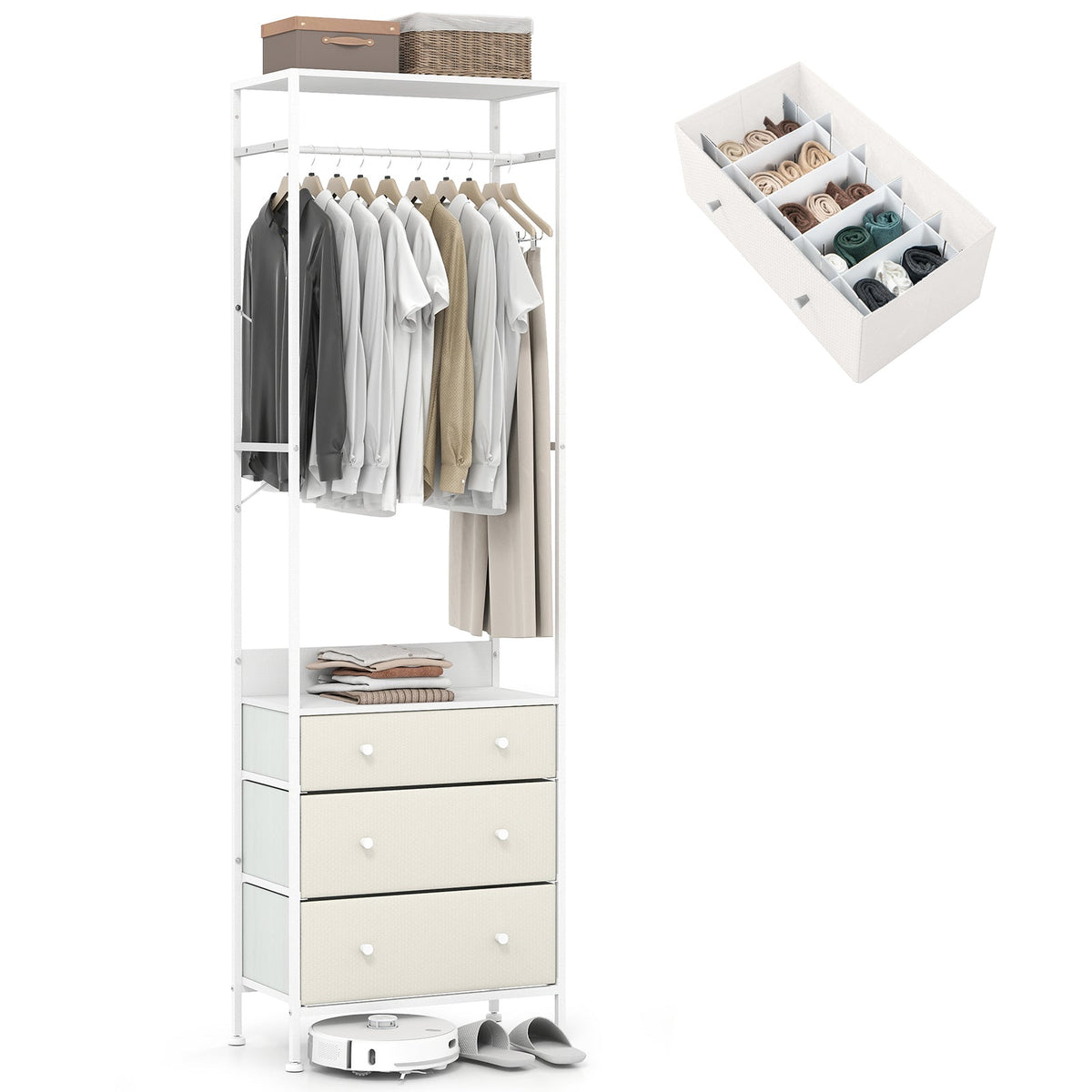 Freestanding Closet Organizer Clothes Rack with Drawers-Black
