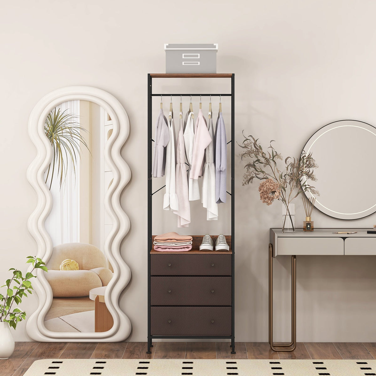 Freestanding Closet Organizer Clothes Rack with Drawers-Black