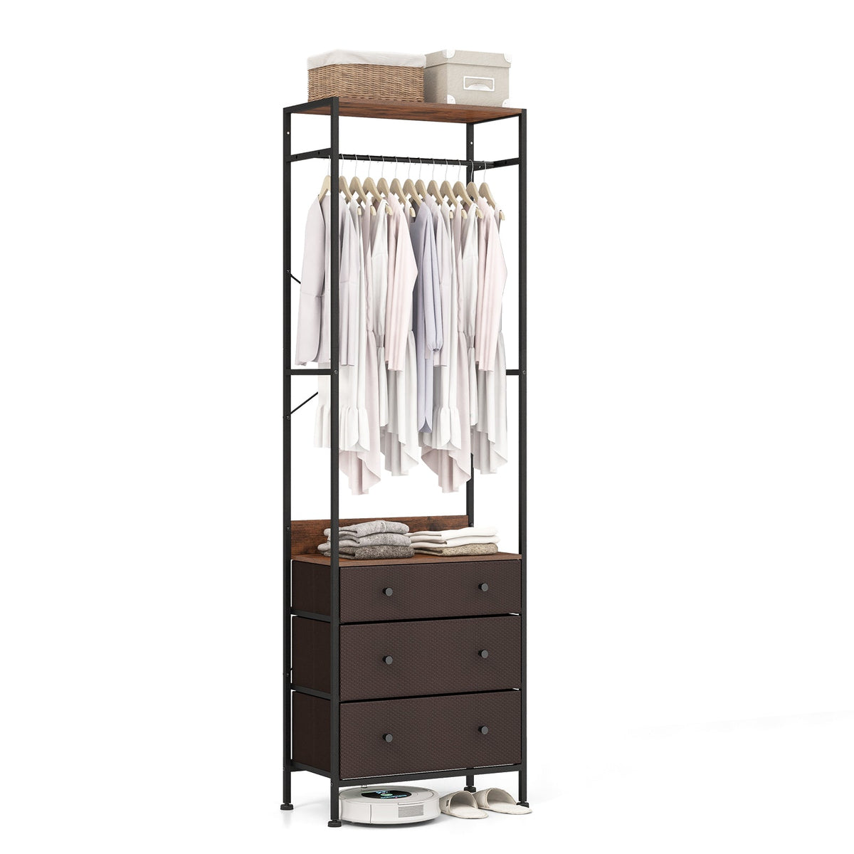 Freestanding Closet Organizer Clothes Rack with Drawers-Black
