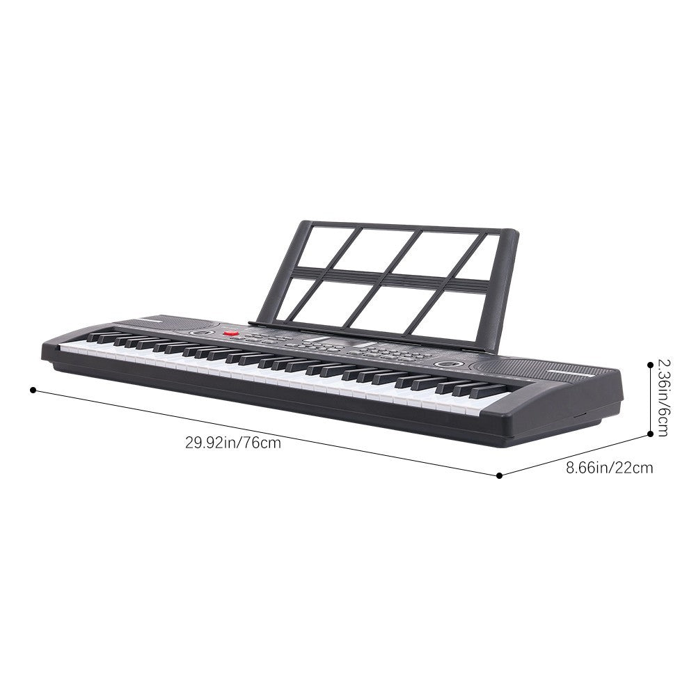 61 Keys Electronic Keyboard Piano Full Size Digital Music Set Microphone Stand Black