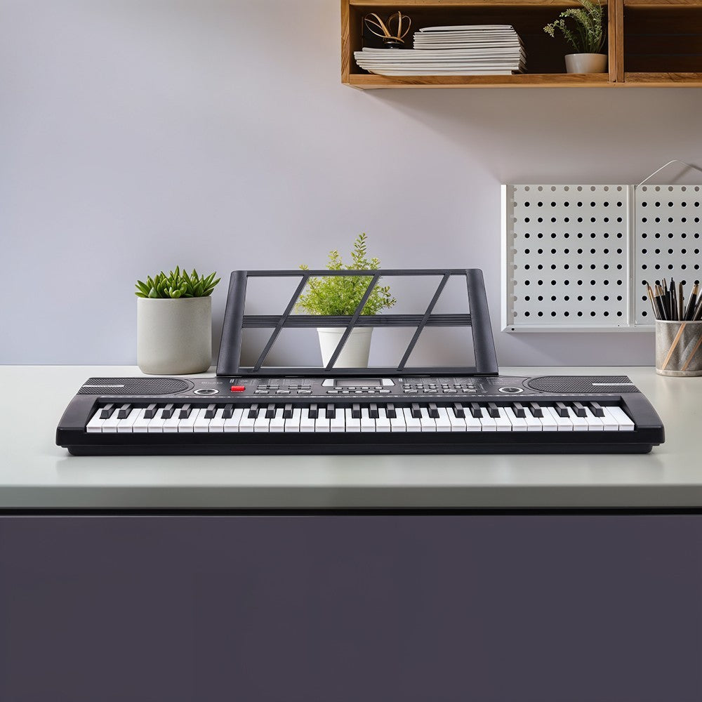 61 Keys Electronic Keyboard Piano Full Size Digital Music Set Microphone Stand Black
