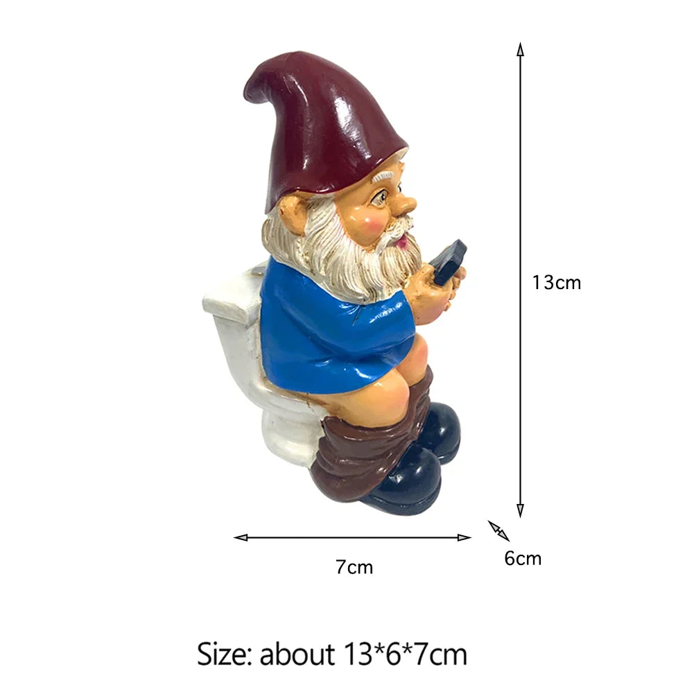 Funny Garden Gnome Statue - Naughty Miniature Gnome on Toilet Using Phone - Outdoor Garden Ornament