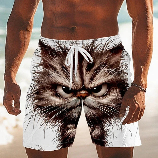 Men's Funny Animal 3D Print Beach Shorts Quick Dry Drawstring Swim Sports Shorts
