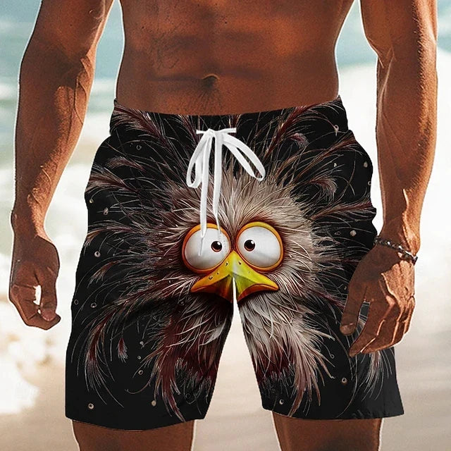 Men's Funny Animal 3D Print Beach Shorts Quick Dry Drawstring Swim Sports Shorts