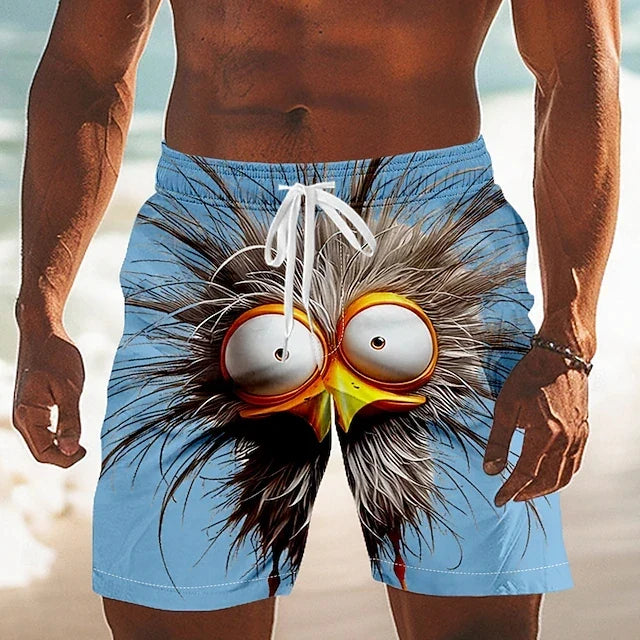 Men's Funny Animal 3D Print Beach Shorts Quick Dry Drawstring Swim Sports Shorts