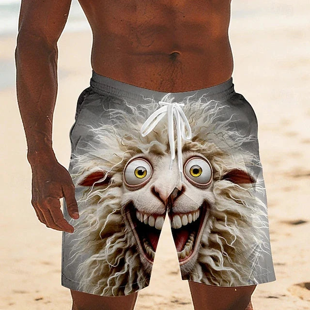 Men's Funny Animal 3D Print Beach Shorts Quick Dry Drawstring Swim Sports Shorts
