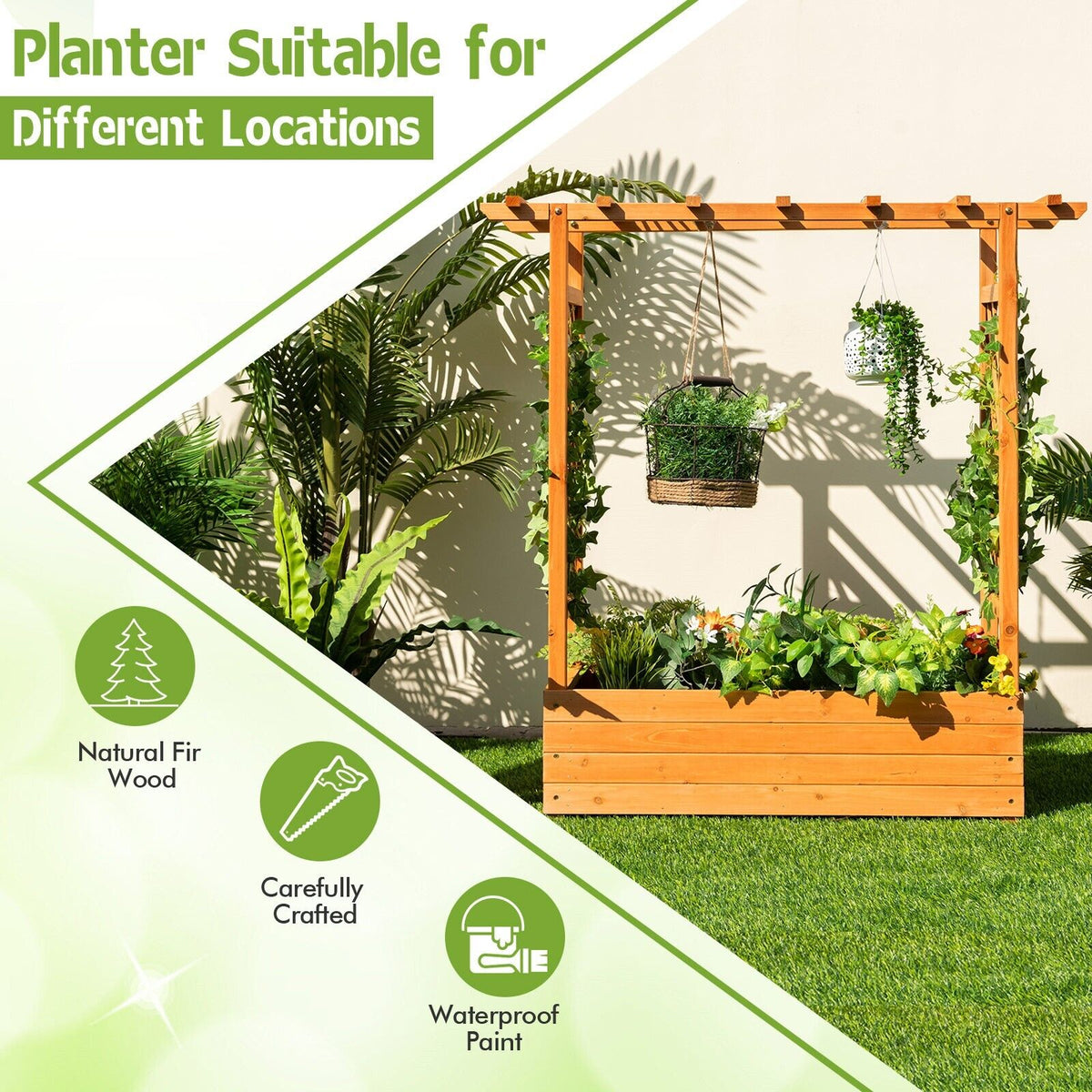 Raised Garden Bed with Arch Trellis-Coffee