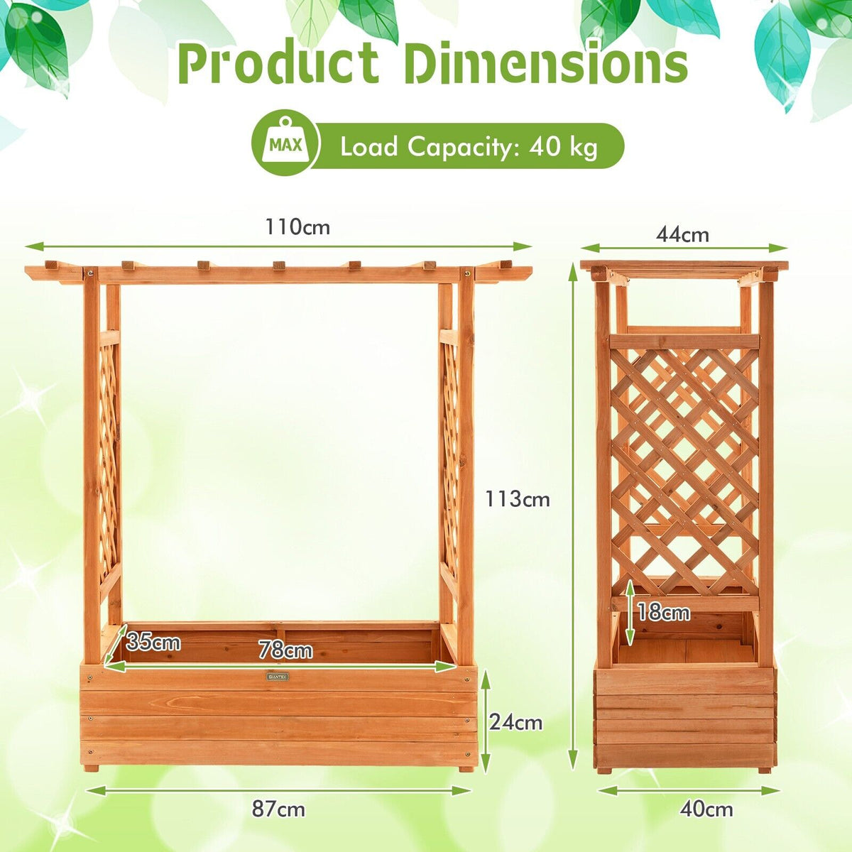 Raised Garden Bed with Arch Trellis-Coffee