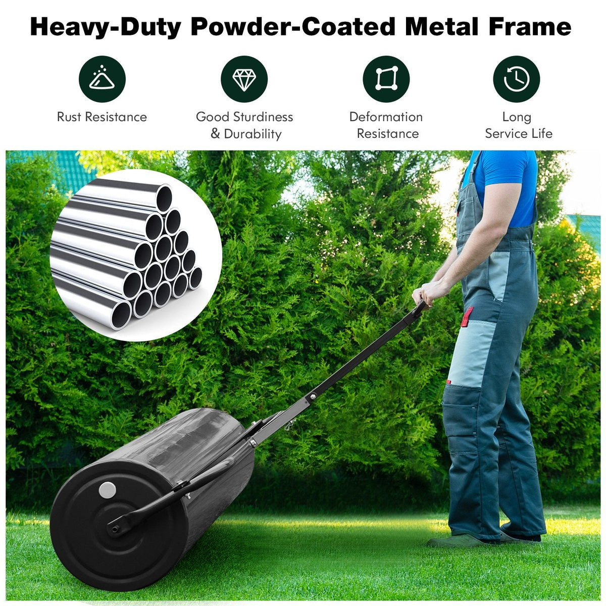 113L Metal Garden Lawn Roller-Black