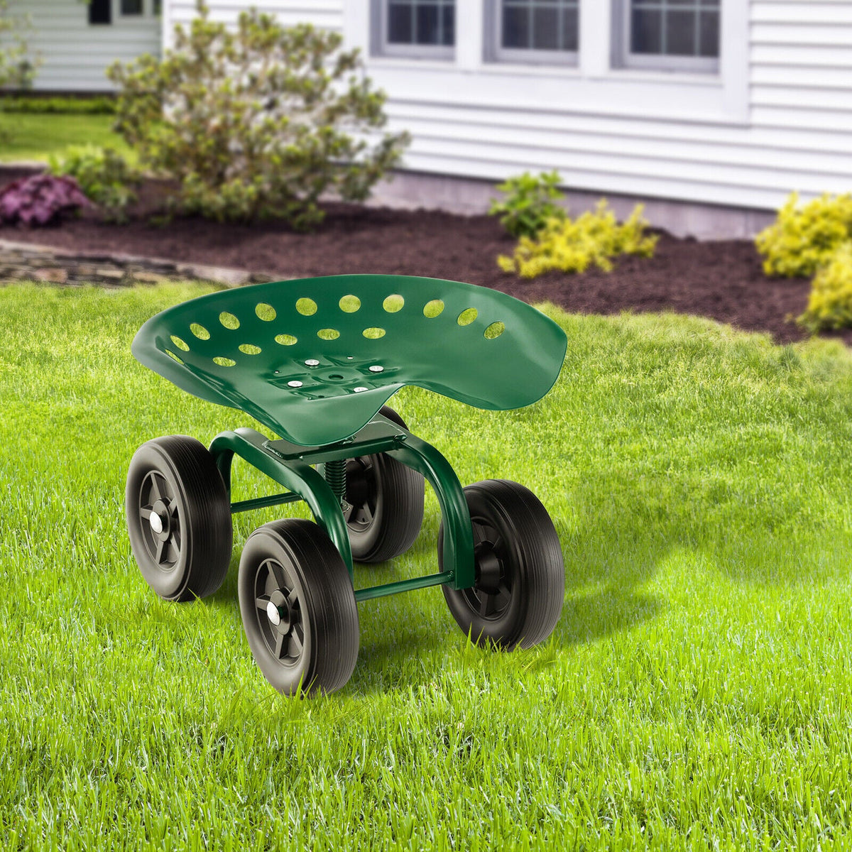 Rolling Garden Workseat with 360°Swivel Seat and Adjustable Height-Blue