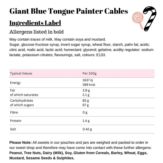 Giant Blue Tongue Painter Cables | Blue Raspberry Fizzy Candy