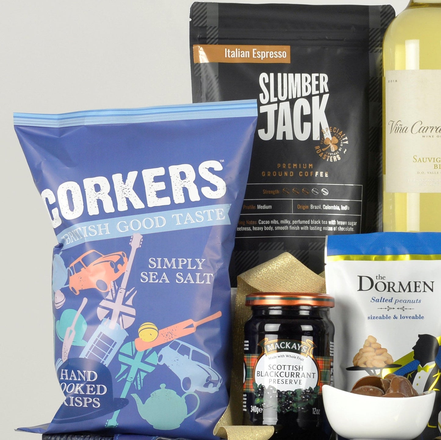 Herrlicher Gourmet-Geschenkkorb | Luxuriöses Familiengeschenk mit Gin & Wein
