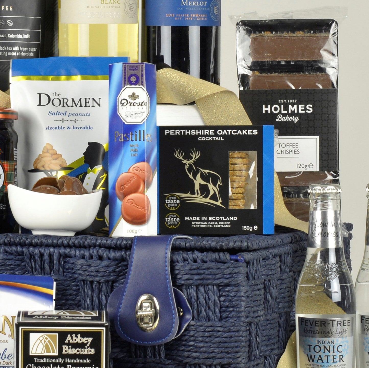 Herrlicher Gourmet-Geschenkkorb | Luxuriöses Familiengeschenk mit Gin & Wein