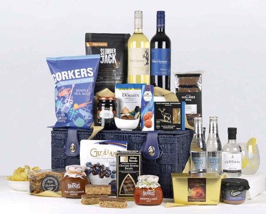 Herrlicher Gourmet-Geschenkkorb | Luxuriöses Familiengeschenk mit Gin & Wein