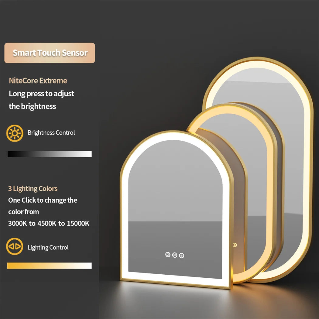 Luxury Oval LED Illuminated Bathroom Mirror Gold Frame Demister Touch Control