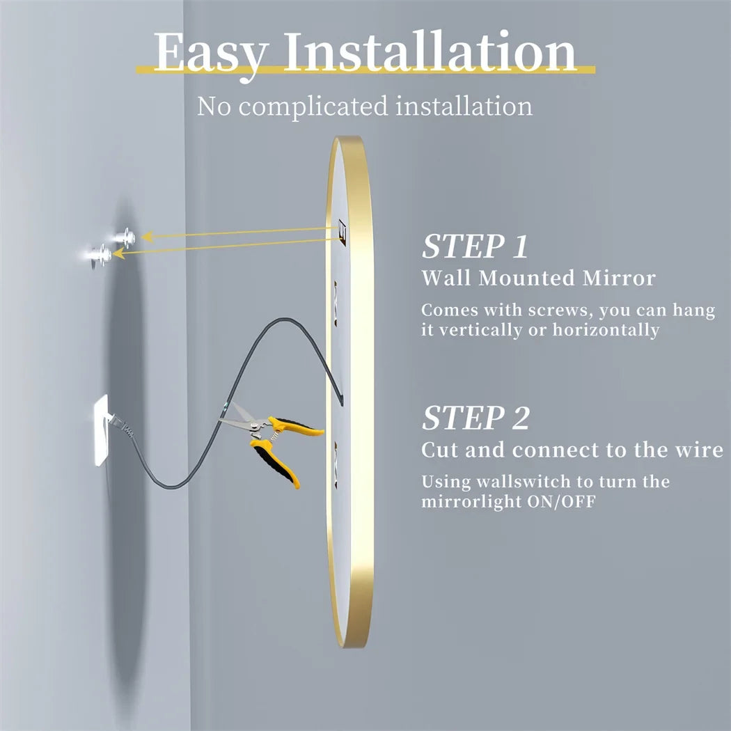 Luxury Oval LED Illuminated Bathroom Mirror Gold Frame Demister Touch Control
