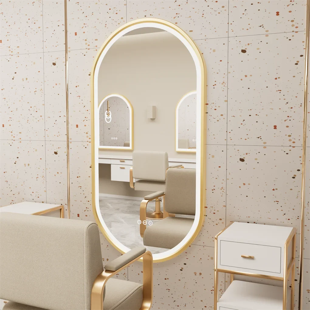 Luxury Oval LED Illuminated Bathroom Mirror Gold Frame Demister Touch Control
