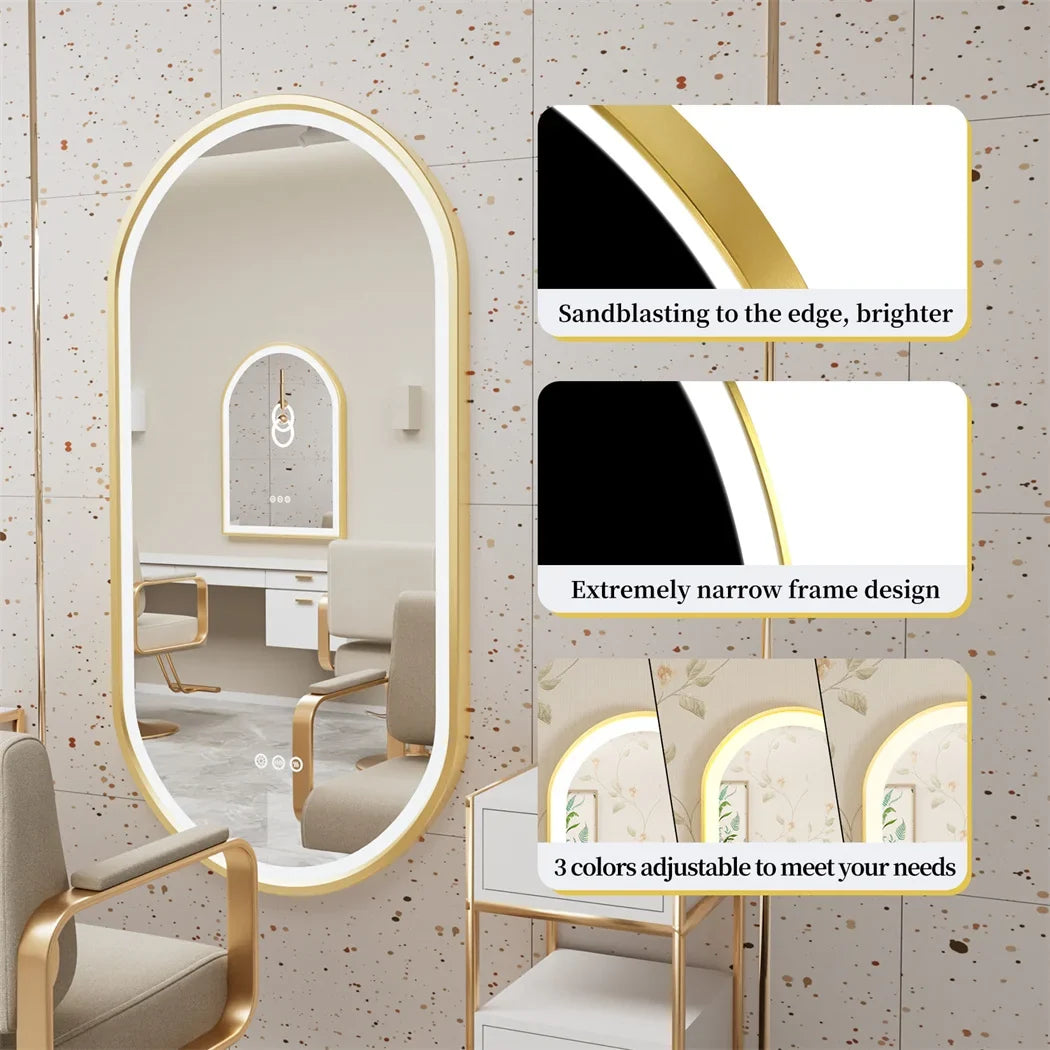 Luxury Oval LED Illuminated Bathroom Mirror Gold Frame Demister Touch Control