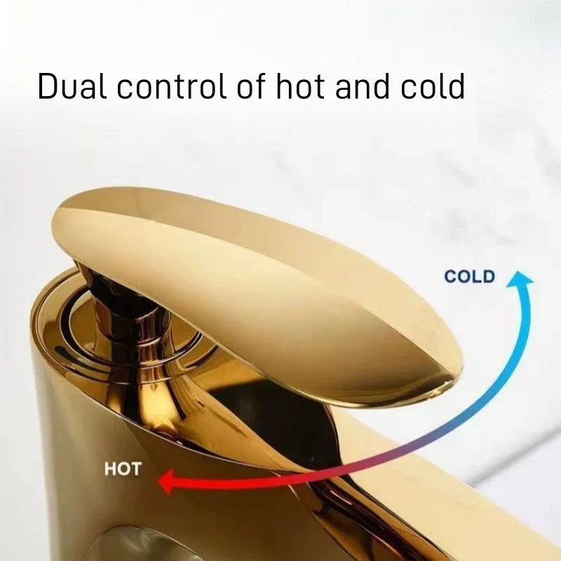 Gold/Chrome Maple Leaf Basin Faucet Tap Hot Cold Mixer Single Countertop Bathroom