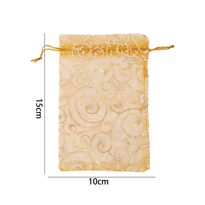 100 Gold Party Gift Bags Mesh Drawstring Jewellery Sweet Pouch Weddings Birthday