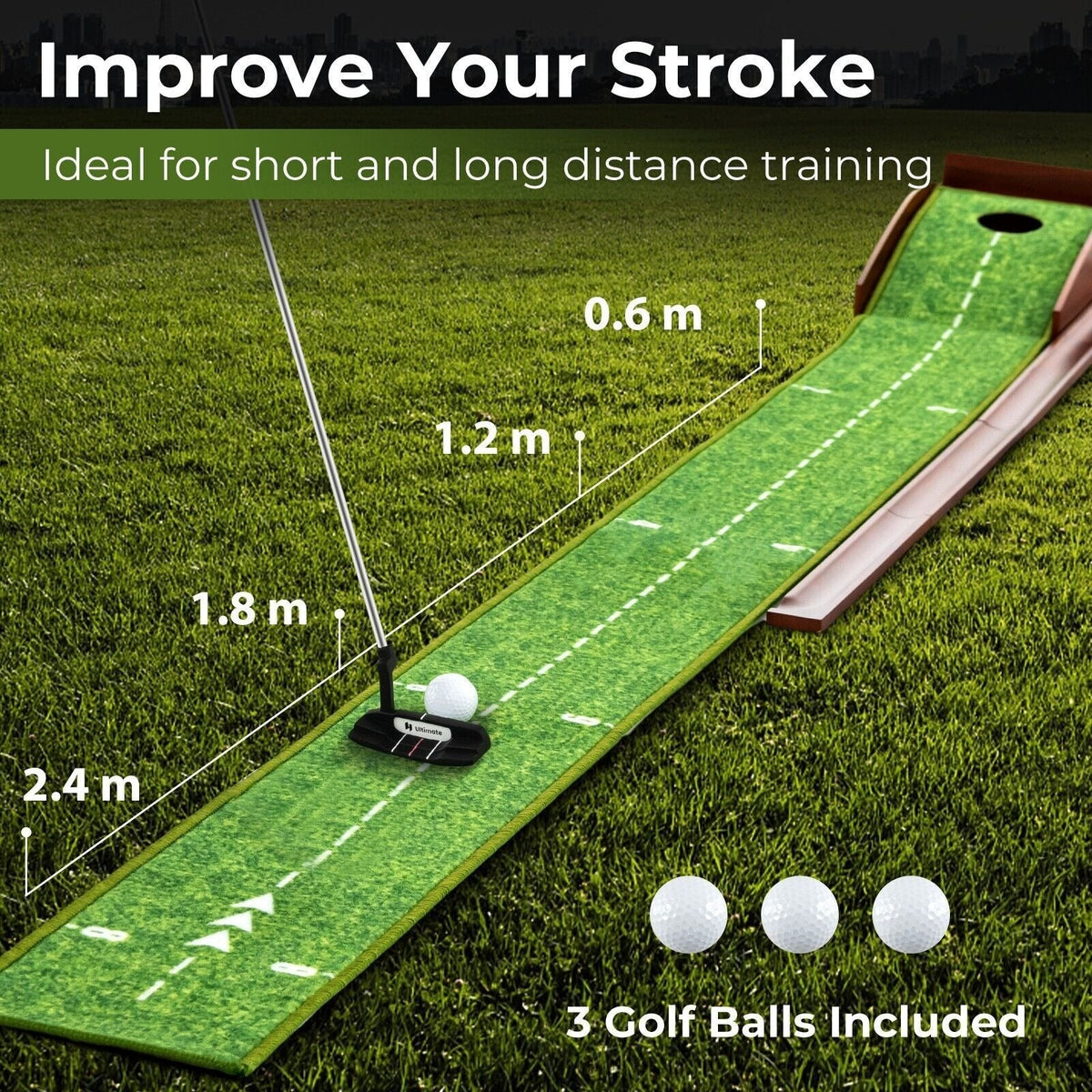 Premium Golf Putting Mat Practice Training Aid Auto Ball Return Indoor Putting Green