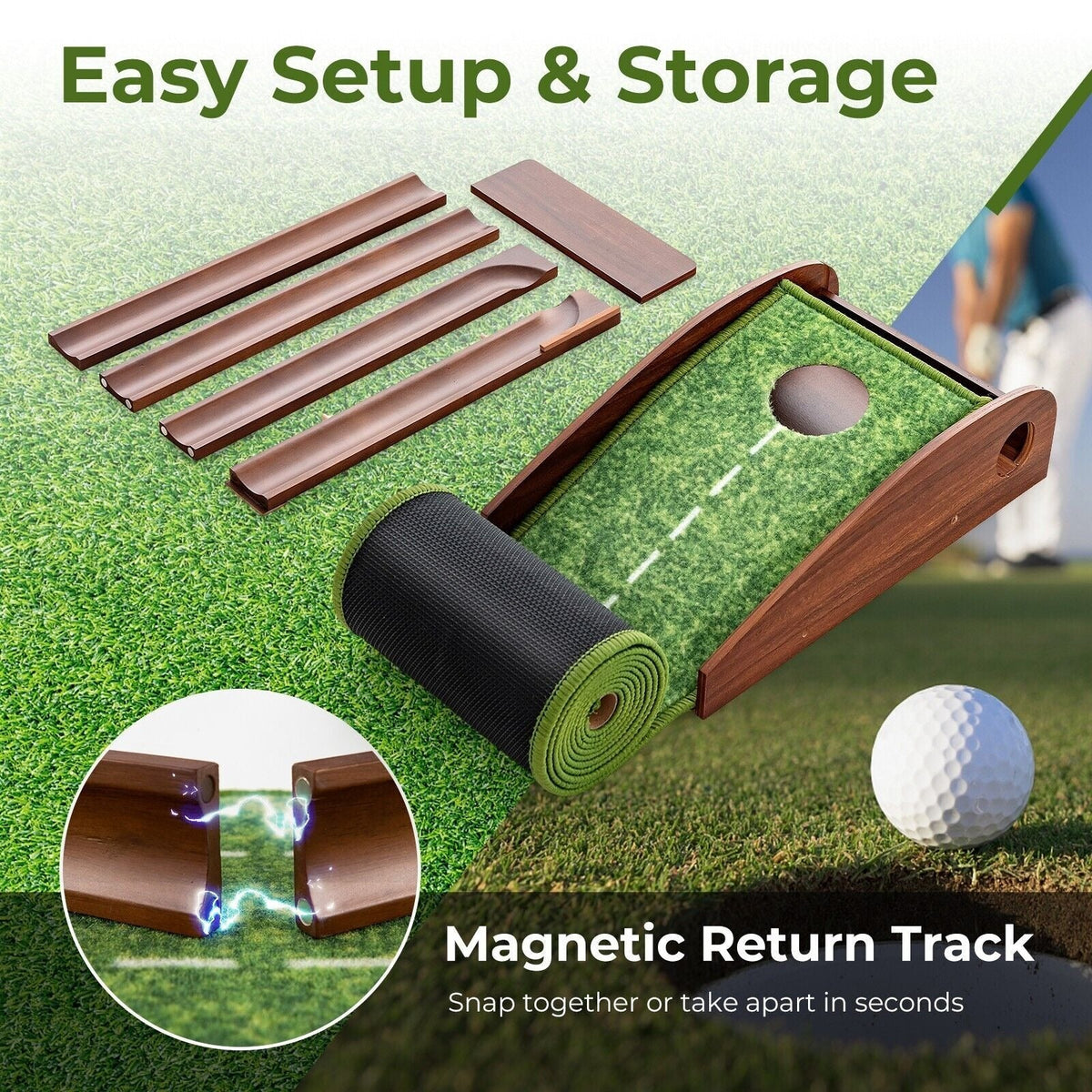 Premium Golf Putting Mat Practice Training Aid Auto Ball Return Indoor Putting Green