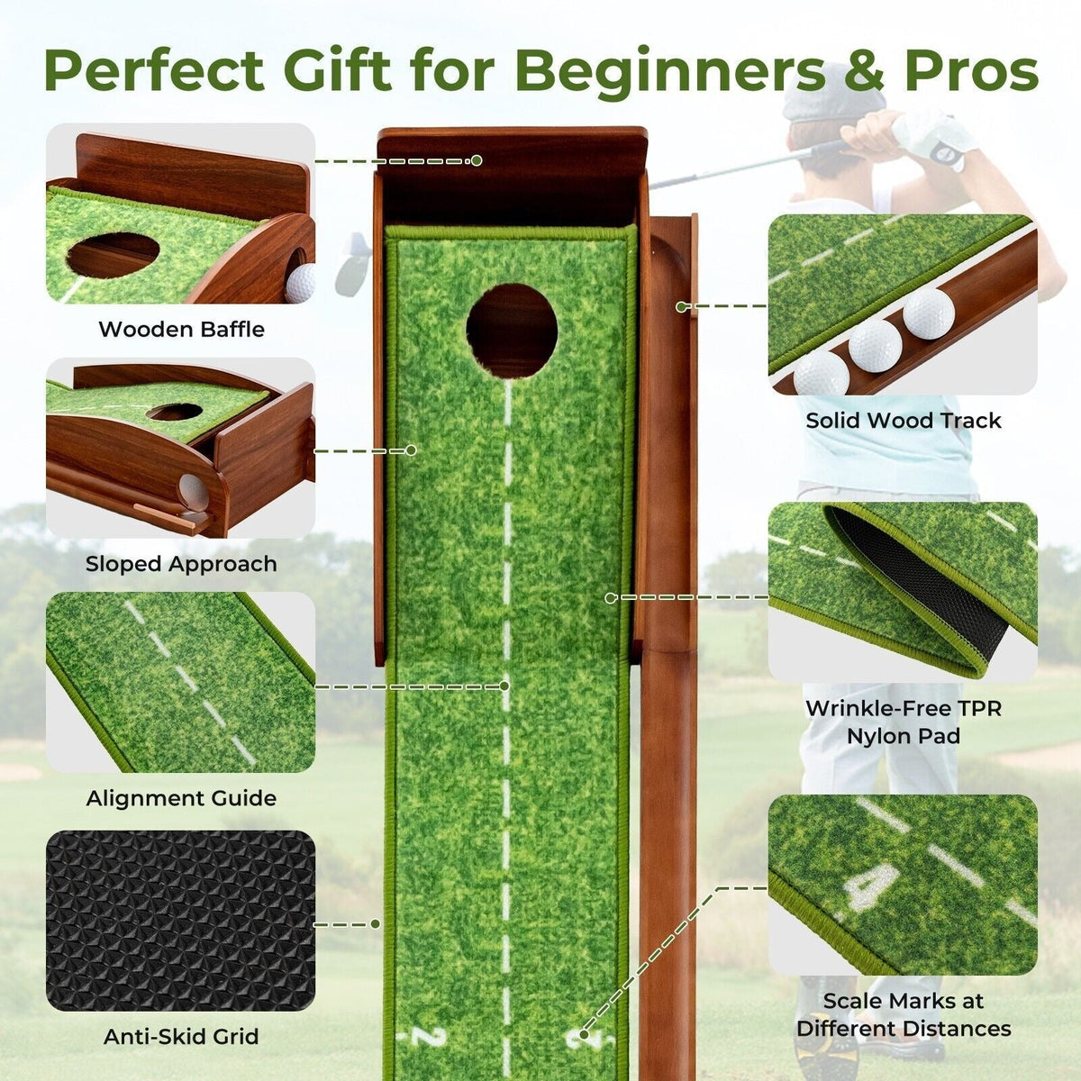 Premium Golf Putting Mat Practice Training Aid Auto Ball Return Indoor Putting Green