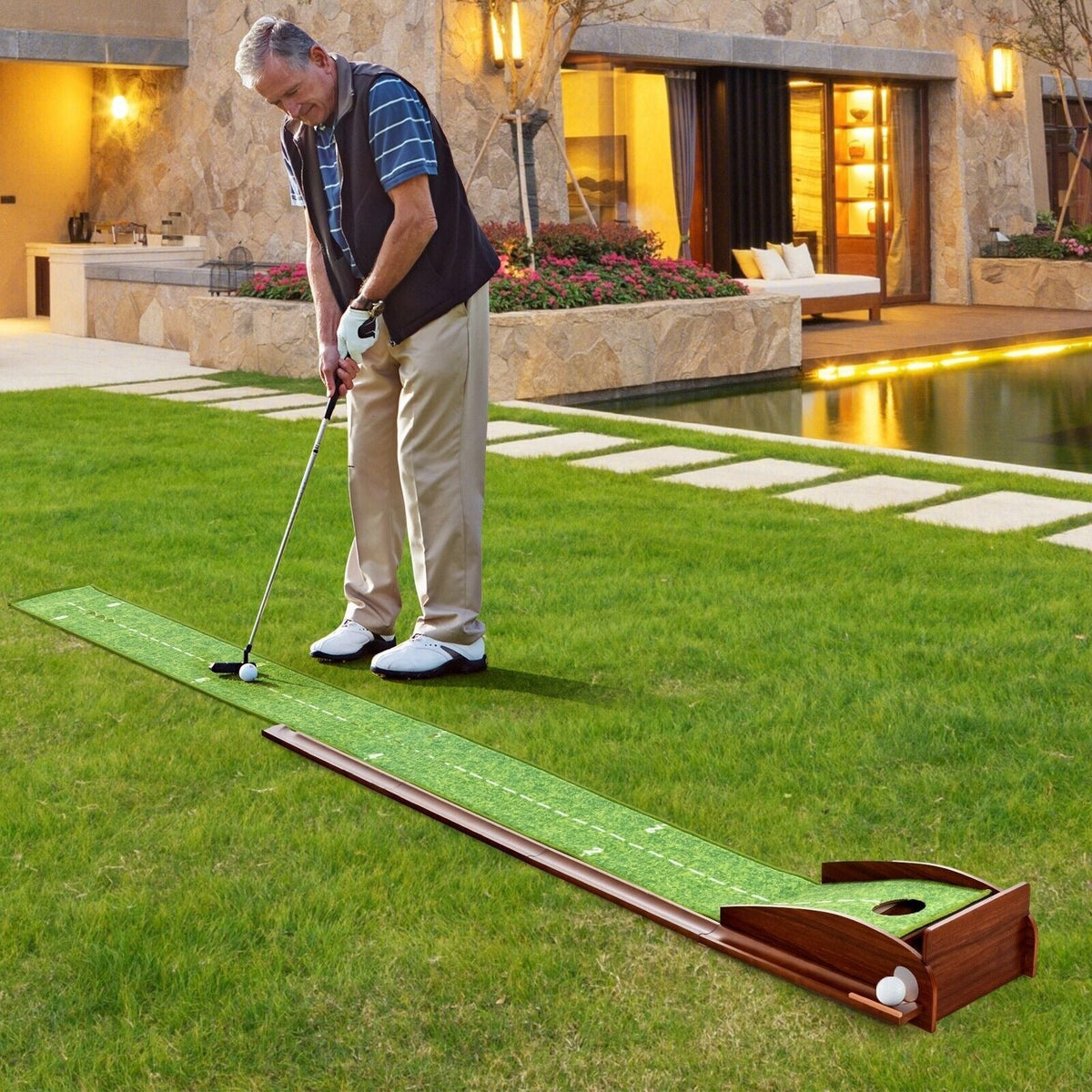 Premium Golf Putting Mat Practice Training Aid Auto Ball Return Indoor Putting Green