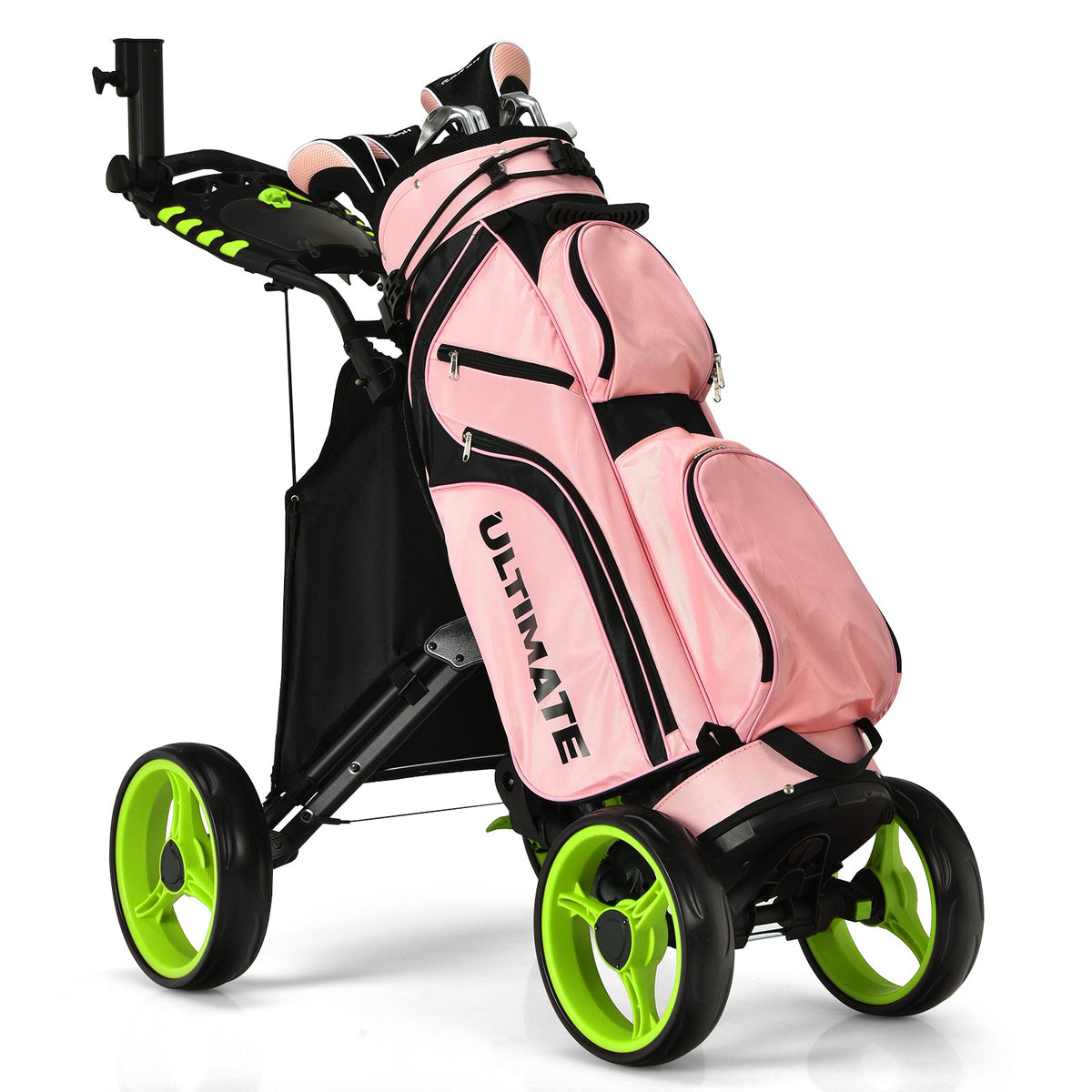 Golf Push Pull Cart with Waterproof Bag and Foot Brake-Blue
