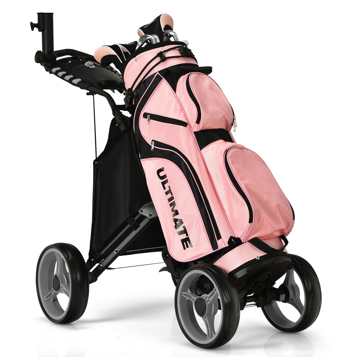 Golf Push Pull Cart with Waterproof Bag and Foot Brake-Blue