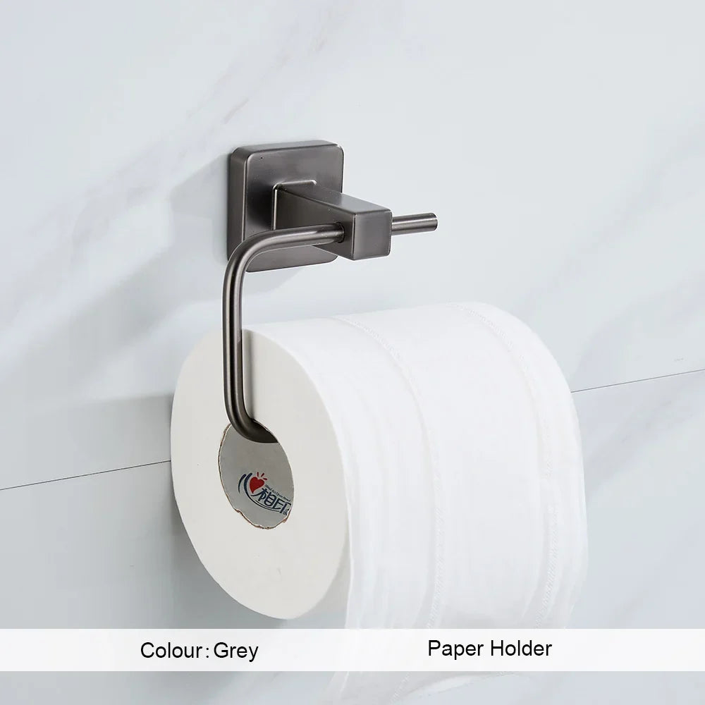 Grey Bathroom Accessories Set Robe Hook Towel Rail Toilet Roll Holder Accessory