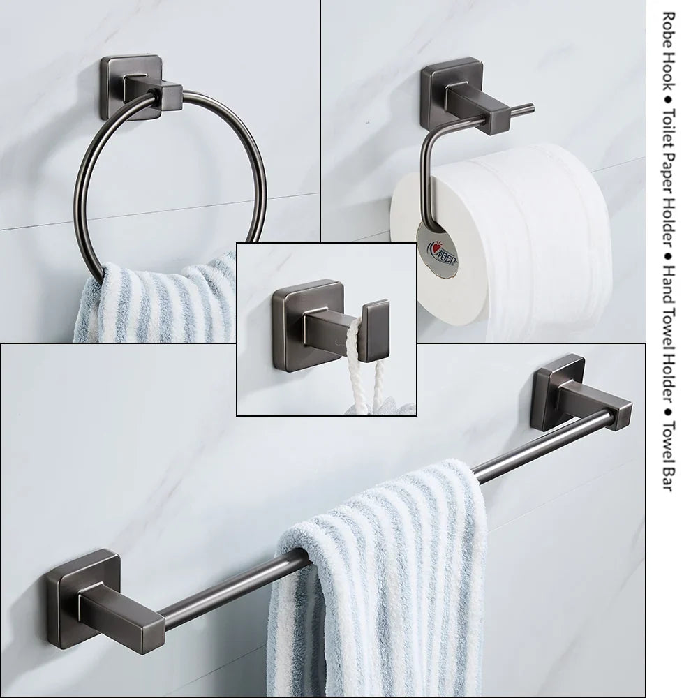 Grey Bathroom Accessories Set Robe Hook Towel Rail Toilet Roll Holder Accessory