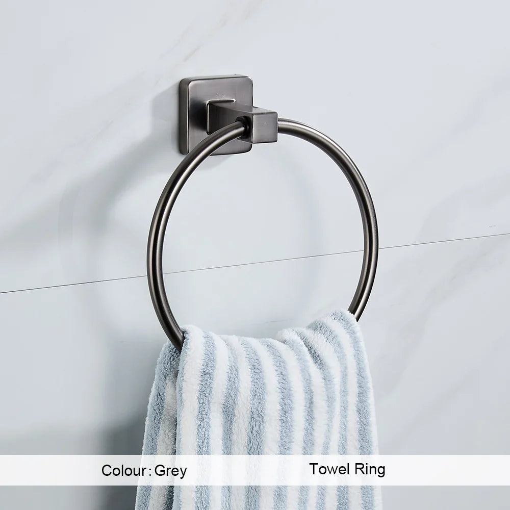 Grey Bathroom Accessories Set Robe Hook Towel Rail Toilet Roll Holder Accessory