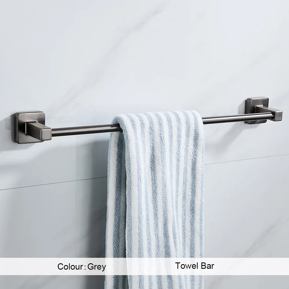 Grey Bathroom Accessories Set Robe Hook Towel Rail Toilet Roll Holder Accessory