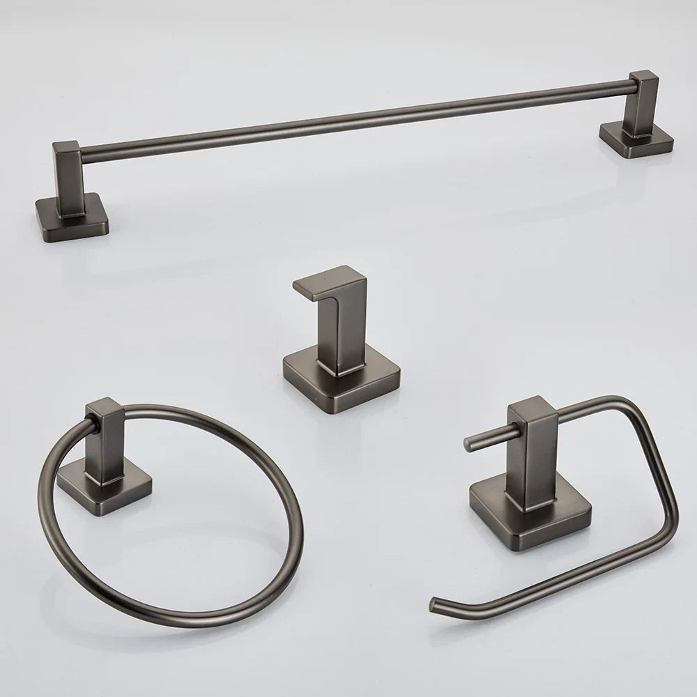 Grey Bathroom Accessories Set Robe Hook Towel Rail Toilet Roll Holder Accessory