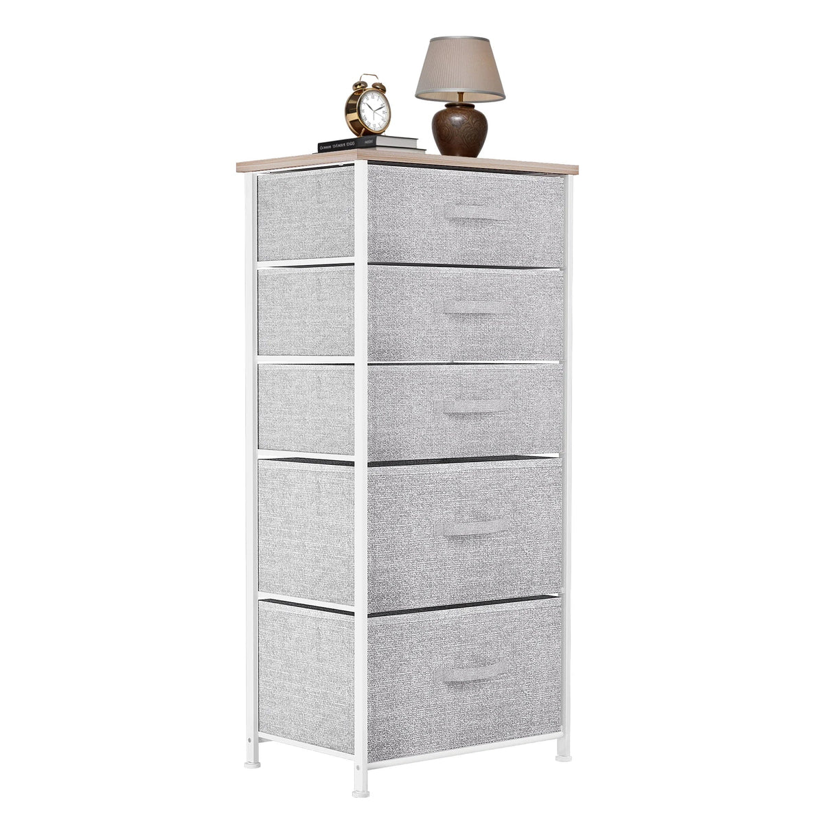 5 Drawer Fabric Dresser with Steel Frame & Wood Top - Foldable Storage Organiser