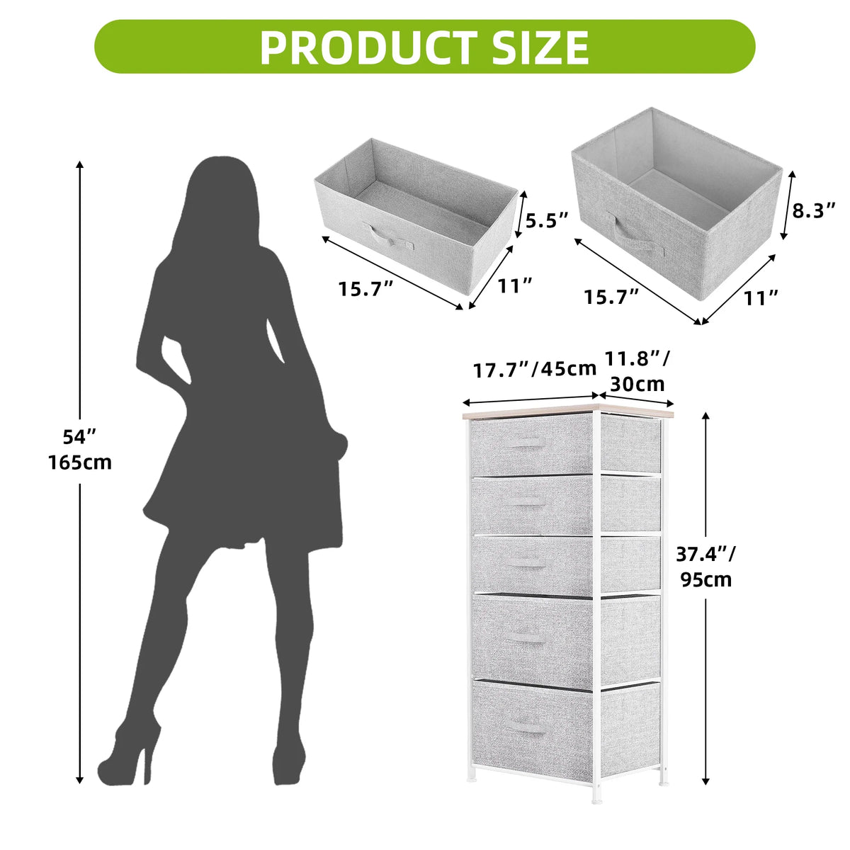 5 Drawer Fabric Dresser with Steel Frame & Wood Top - Foldable Storage Organiser