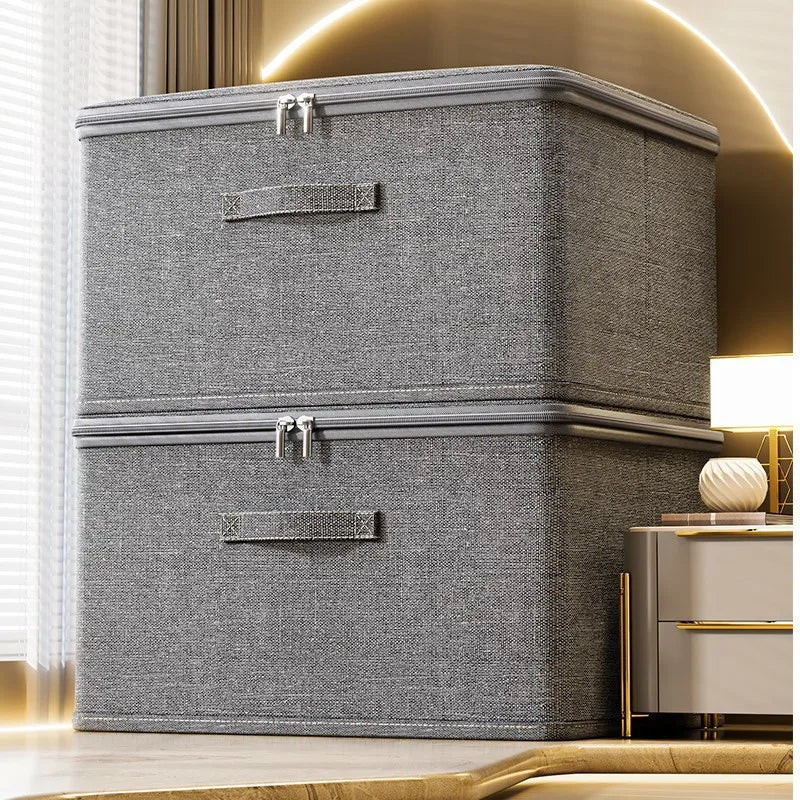 Grey Foldable Zip Storage Box – Portable Organiser Collapsible Clothes Container