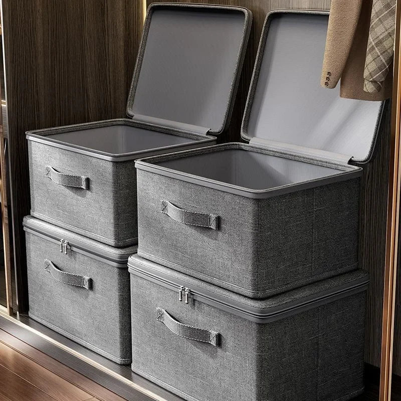 Grey Foldable Zip Storage Box – Portable Organiser Collapsible Clothes Container