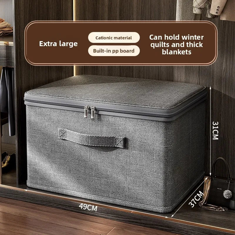 Grey Foldable Zip Storage Box – Portable Organiser Collapsible Clothes Container